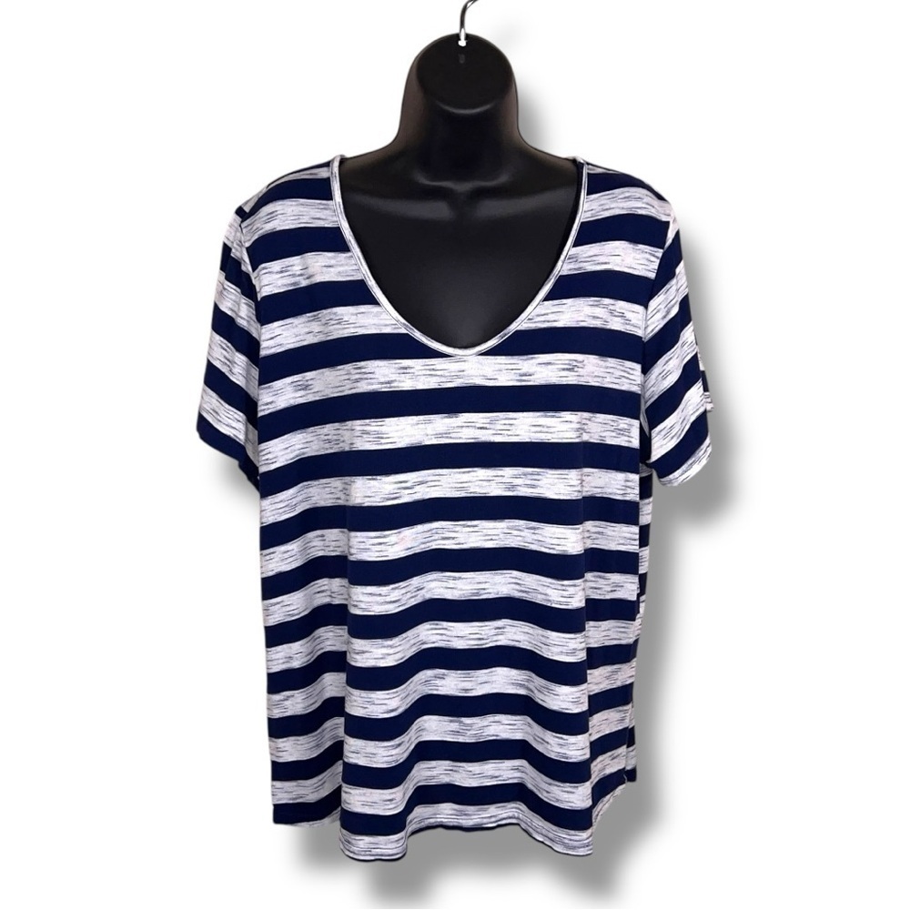 1x Como Vintage Blue White Heather Stripes Tshirt Tee Short Sleeve Casual